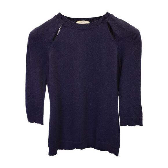 Nina Ricci Knit Cutout Sweater in Navy Blue Cashmere